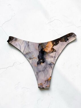 Marble Print High Leg Thong Bikini Bottom
